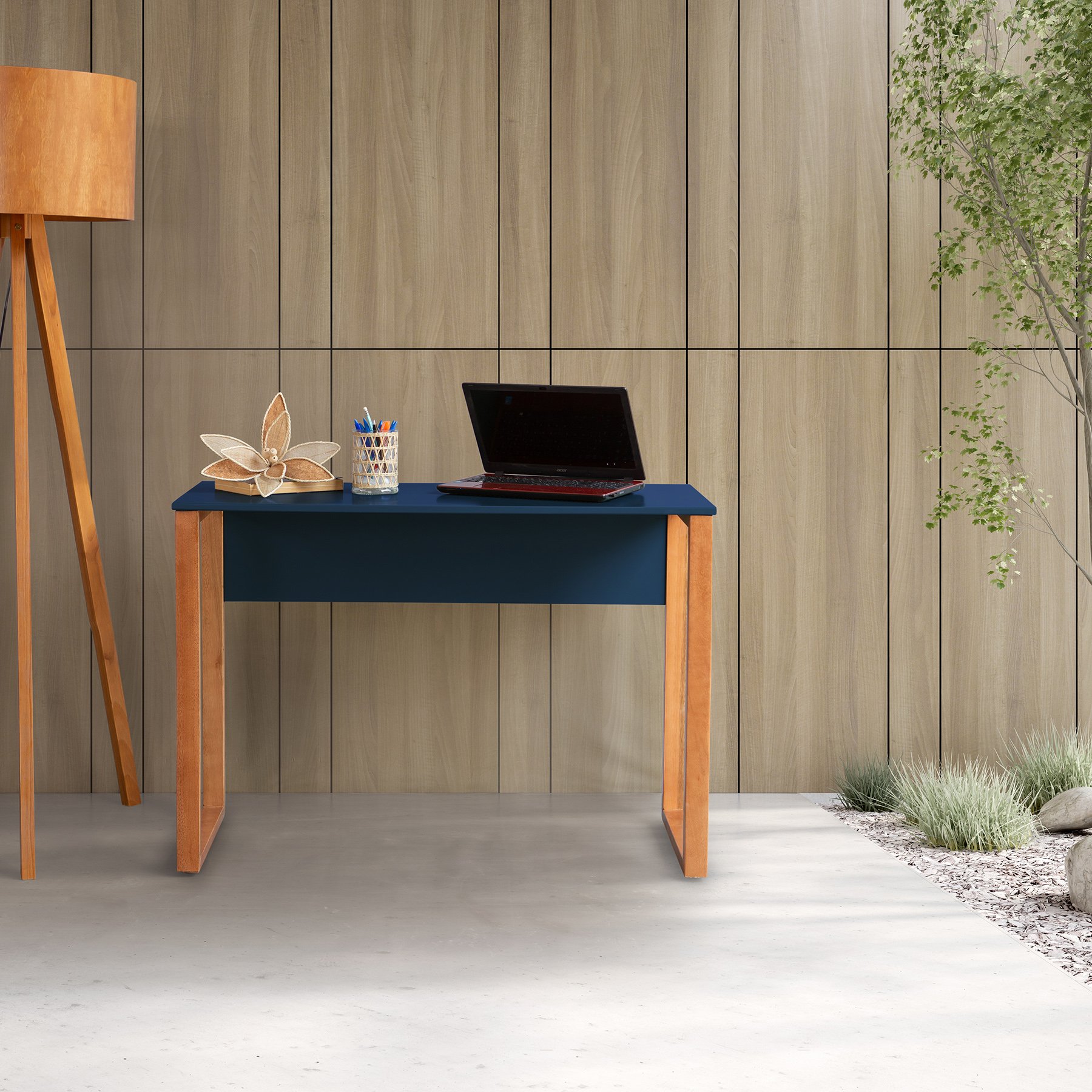 Escrivaninha Vicenza 125x46 Natural/Azul Petróleo – Sem Gavetas