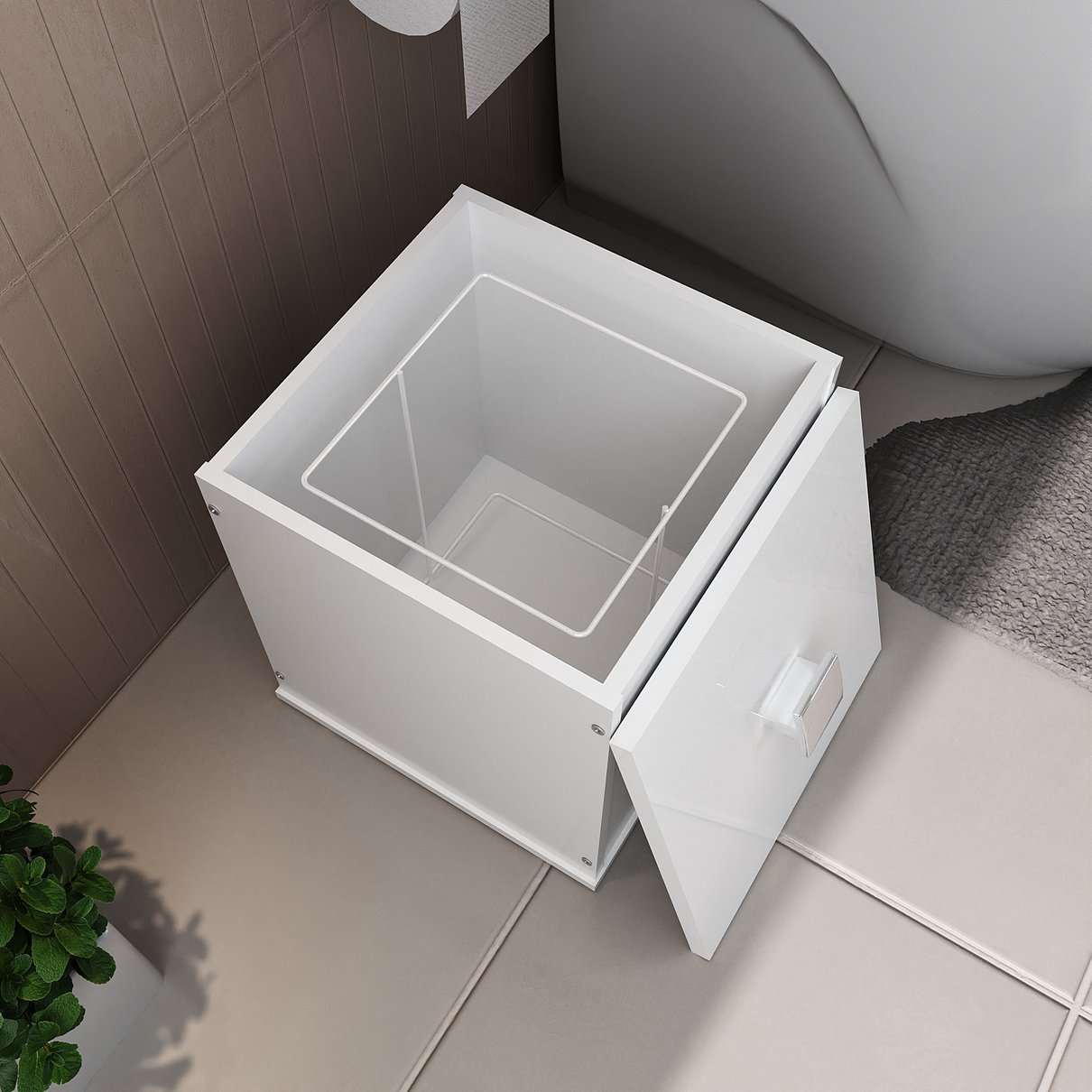 lixeira cor branco detalhe aberto
