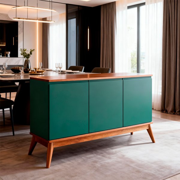 balcao buffet mezcla verde natural 3 portas madeira macica para sala jantar