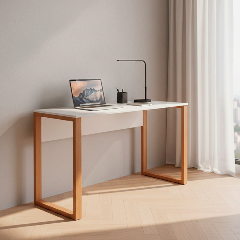 Unico  desk 机 Escrivaninha Vicenza 125x46 Natural/Azul Petróleo – Sem Gavetas