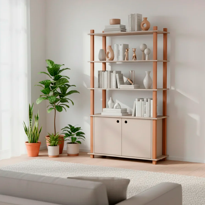 Estante Zen 2 Portas 3 Prateleiras Madeira Maciça Off White